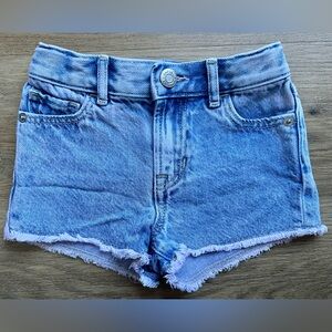 babyGap Cotton Denim Frayed Hem Shorts with Adjustable Waistband, Size 3 years